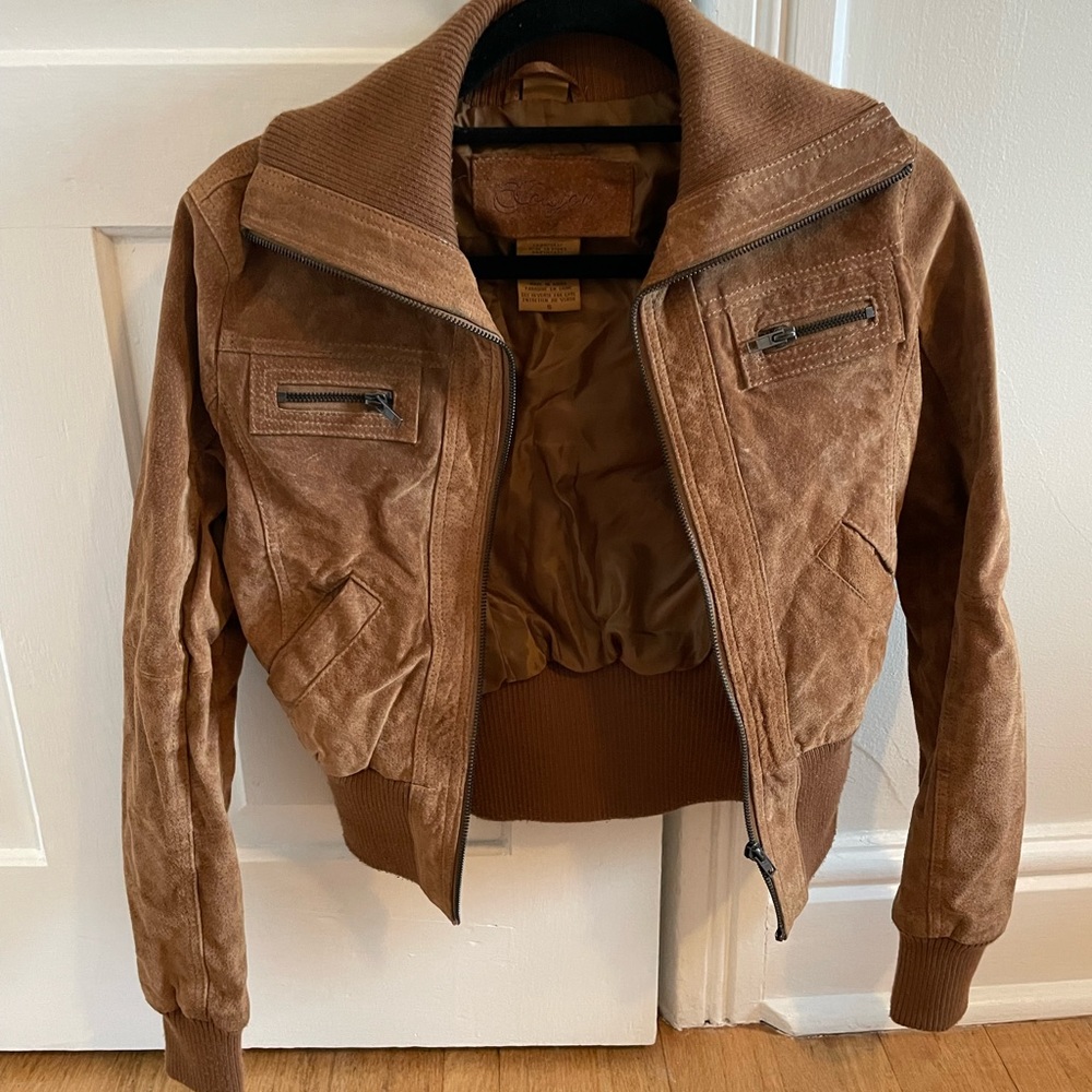Tan Bomber Jacket 100% Leather (Suede)